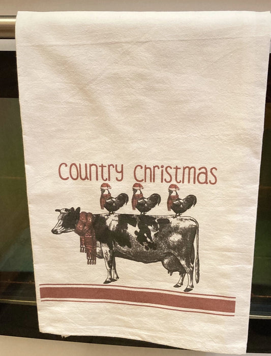 Country Christmas Flour Sack Tea Towel